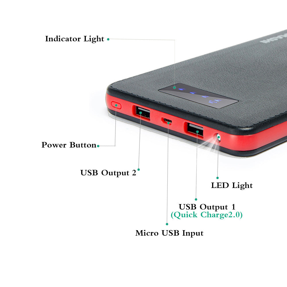 KMASHI 20000mAh Quick Charge 2.0 Portable Charger External Battery Pow