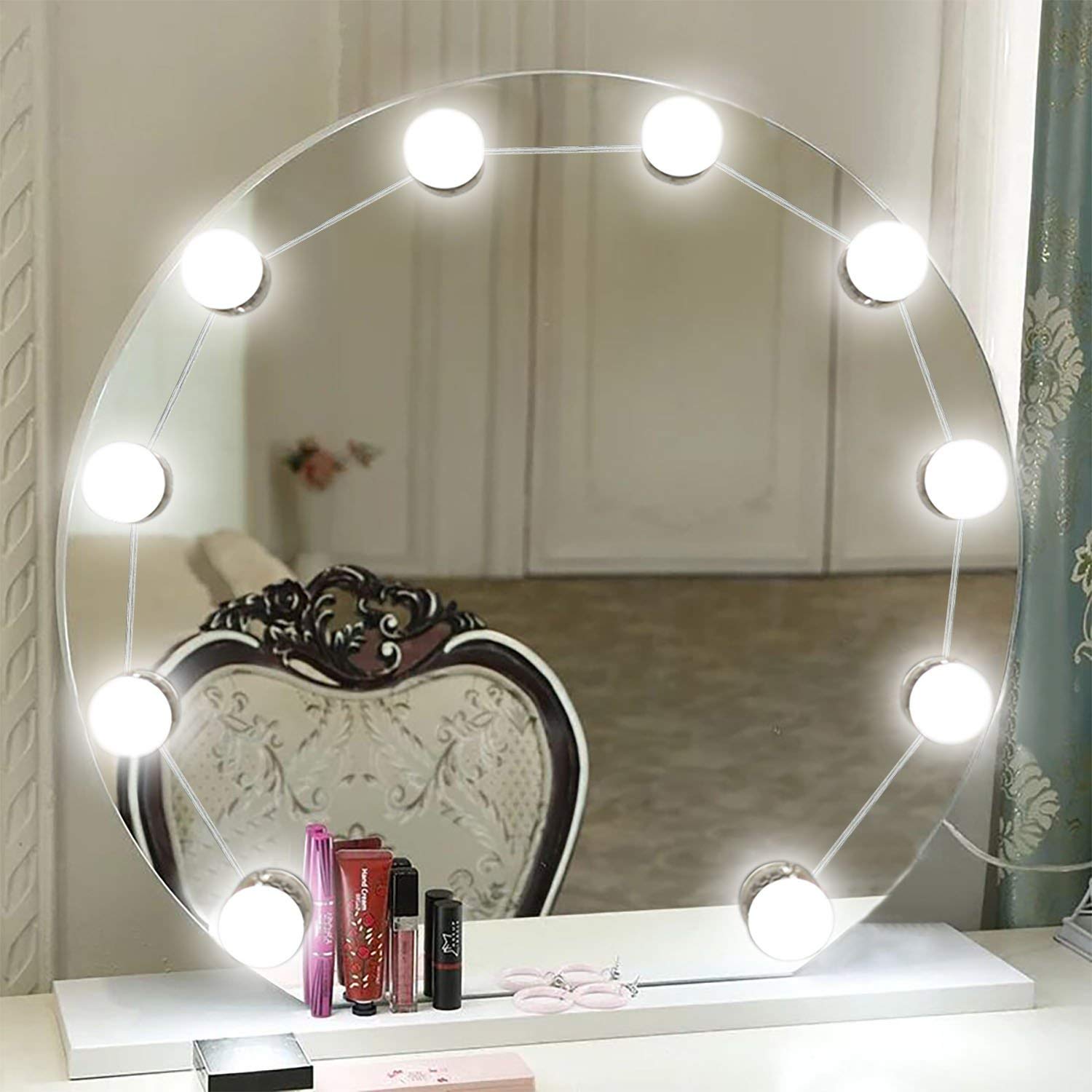 KMASHI Vanity Mirror Lights, LED Makeup Vanity Light Kit with 10 Cosmetic  Dressing Bulb Hollywood Style, USB Power Supply 7000K Dimmable Lighting